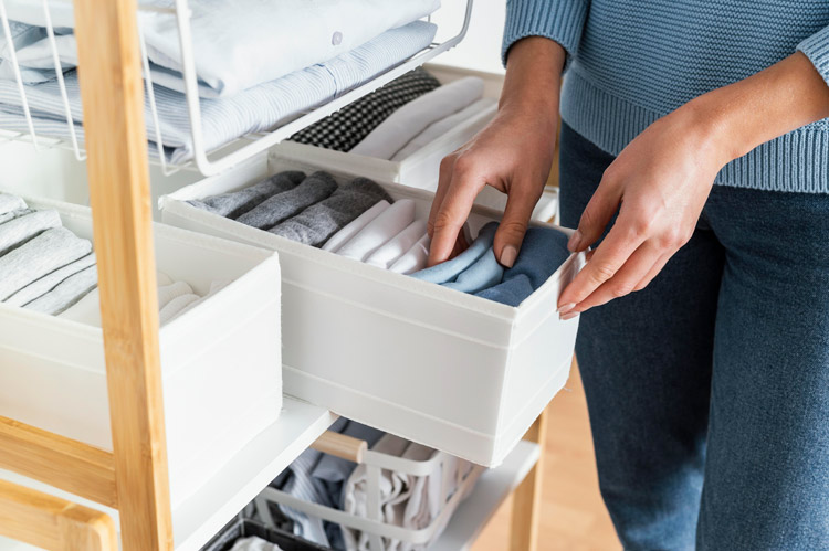 A person organizing their things