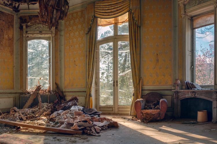 Dilapidated Victorian-style living room