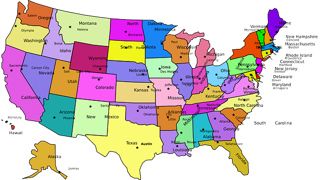 USA Map showing moving rates